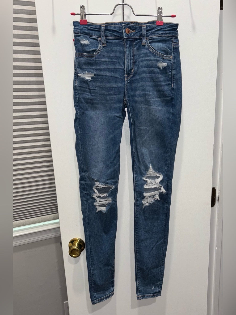American Eagle Outfitters Dark Blue Distressed Skinny Jeans